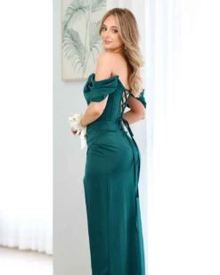 Carlee Corset Satin Gown - Emerald -Curvy Charm Store carmi back 1 emerald