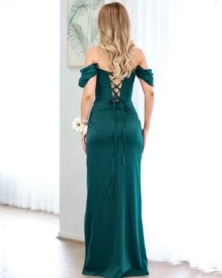Carlee Corset Satin Gown - Emerald -Curvy Charm Store carmi back emerald