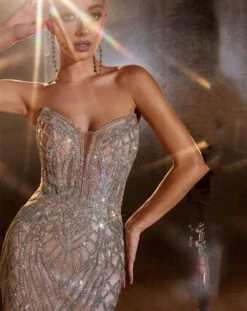 Ramona Strapless Beaded Gown - Silver/Nude -Curvy Charm Store cc6018 silvernude 1