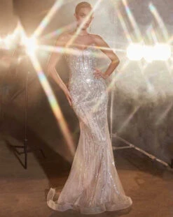 Ramona Strapless Beaded Gown - Silver/Nude -Curvy Charm Store cc6018 silvernude 2