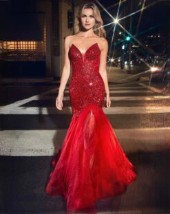 Daisy Beaded Strapless Gown - Red 9 Daisy Beaded Strapless Gown - Red -Curvy Charm Store cd0214 red