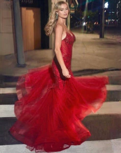 Daisy Beaded Strapless Gown - Red 8 Daisy Beaded Strapless Gown - Red -Curvy Charm Store cd0214 red 4