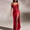 Eugenie Satin Corset Gown - Red 1 Eugenie Satin Corset Gown - Red -Curvy Charm Store cd265 RED 2
