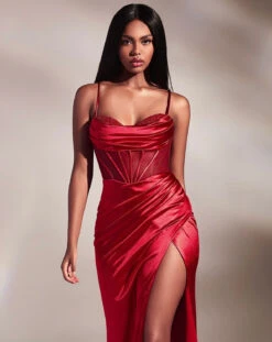 Eugenie Satin Corset Gown - Red -Curvy Charm Store cd265 red1 3