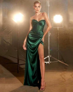 Theodora Embellished Corset Gown - Emerald