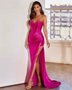 Blair Strapless Corset Gown - Magenta