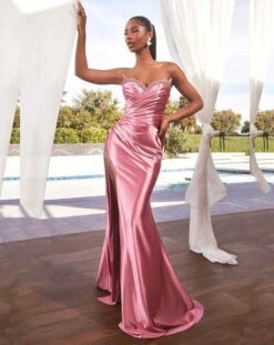 Annabeth Strapless Satin Gown - Rose