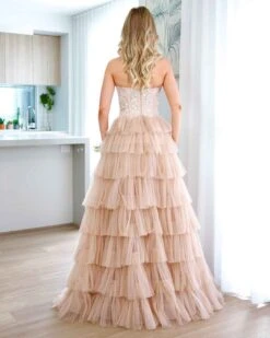 Celeste Layered Strapless Ball Gown - Blush -Curvy Charm Store celeste gown back blush