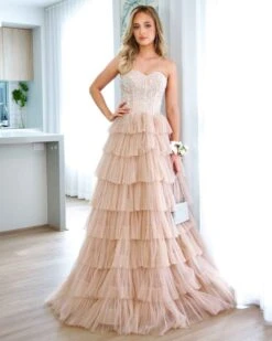 Celeste Layered Strapless Ball Gown - Blush