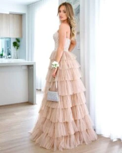 Celeste Layered Strapless Ball Gown - Blush -Curvy Charm Store celeste gown side 2 blush