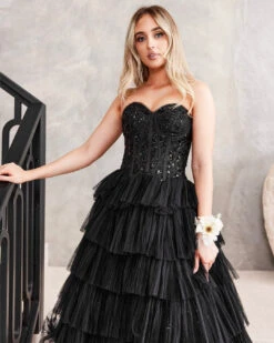 Celeste Layered Strapless Ball Gown - Black -Curvy Charm Store celeste.B2