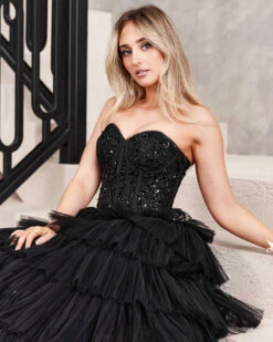 Celeste Layered Strapless Ball Gown - Black -Curvy Charm Store celeste.B5