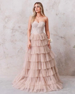 Celeste Layered Strapless Ball Gown - Blush -Curvy Charm Store celeste.n