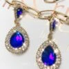 Teardrop Jewel Earrings - Blue -Curvy Charm Store eardrop earrrings blue closeup