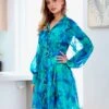 Ellie Chiffon Mini Dress - Green/Blue Print -Curvy Charm Store ellie dress front blue green