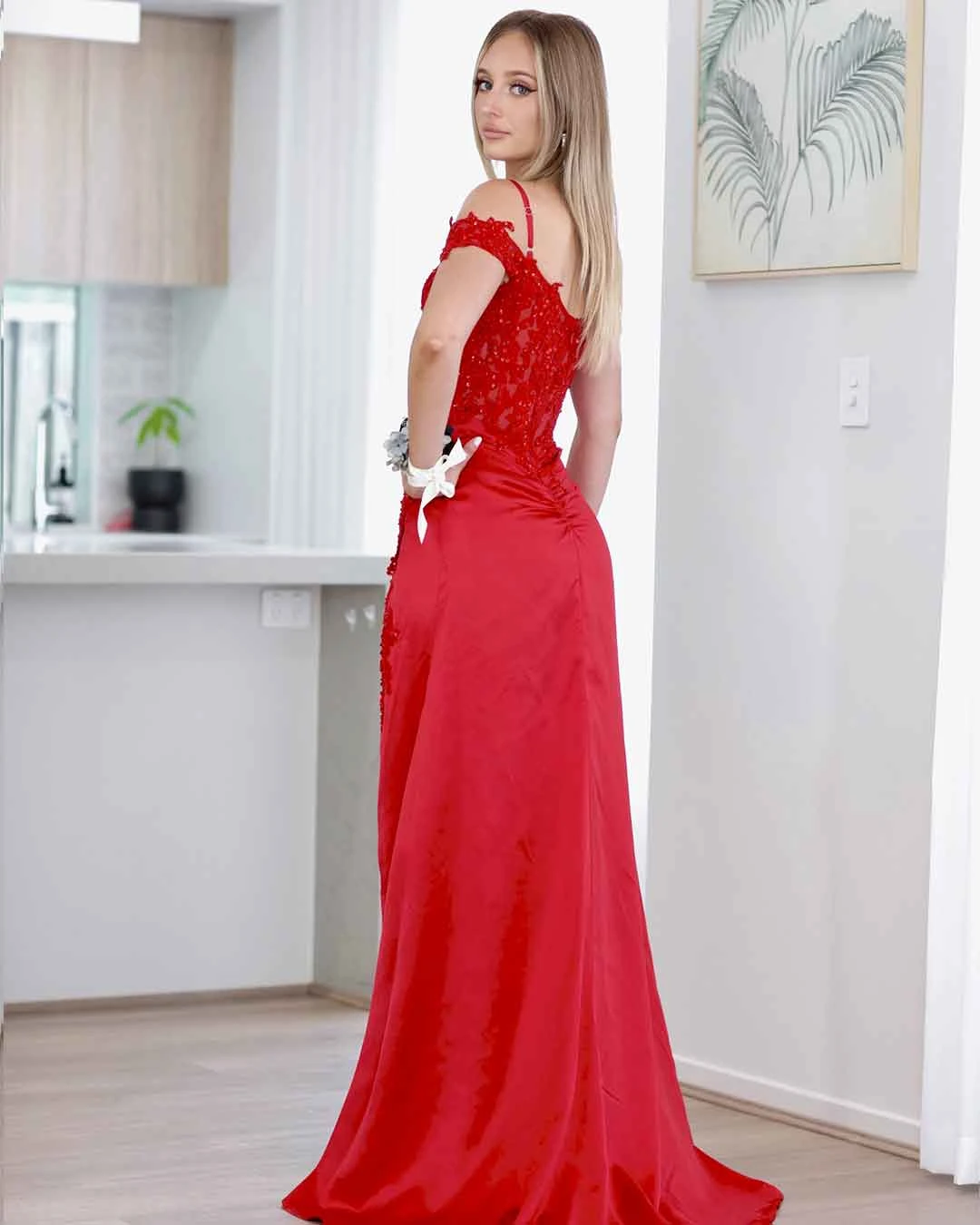 Eliza Beaded Lace Corset Gown - Red 7 Eliza Beaded Lace Corset Gown - Red - Image 5