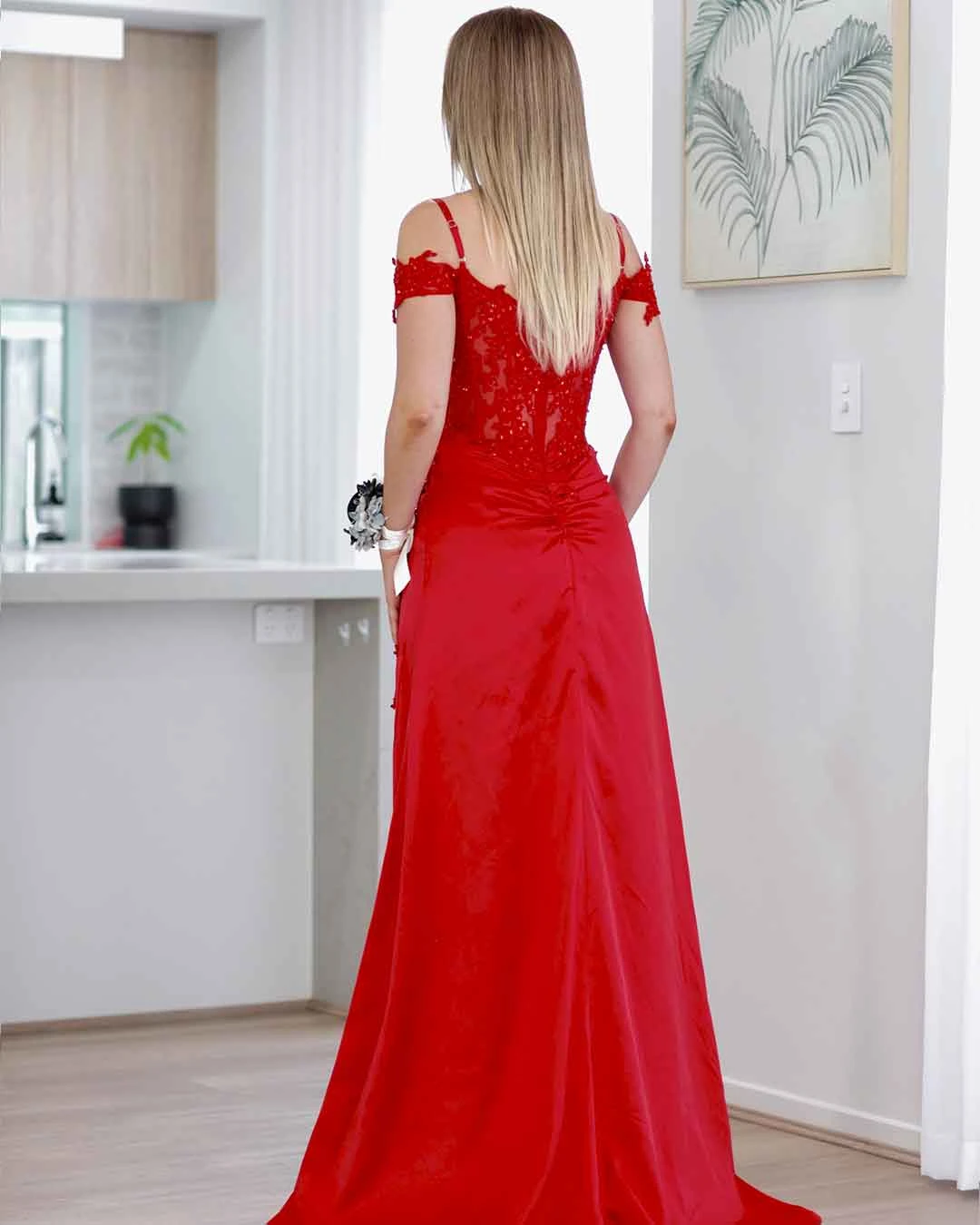 Eliza Beaded Lace Corset Gown - Red 4 Eliza Beaded Lace Corset Gown - Red - Image 2