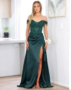 Eliza Beaded Lace Corset Gown - Emerald -Curvy Charm Store elyssa front 2 emerald
