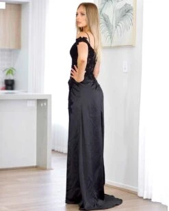 Eliza Beaded Lace Corset Gown - Black -Curvy Charm Store elyssa side 2 black