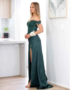 Eliza Beaded Lace Corset Gown - Emerald -Curvy Charm Store elyssa side 2 emerald