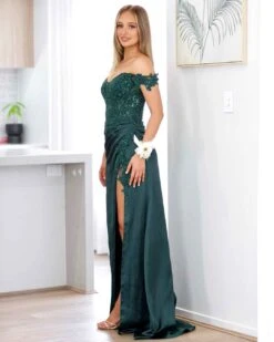 Eliza Beaded Lace Corset Gown - Emerald -Curvy Charm Store elyssa side emerald