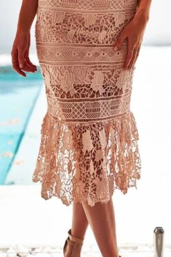 Estelle Lace Midi Dress - Blush -Curvy Charm Store estelle lace midi close skirt blush