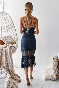 Estelle Lace Midi Dress - Steel Blue -Curvy Charm Store estelle midi back far steel