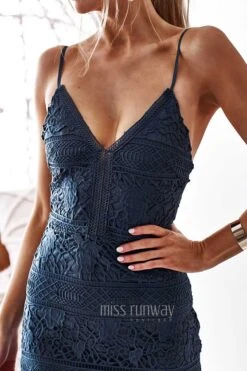 Estelle Lace Midi Dress - Steel Blue -Curvy Charm Store estelle midi close steel