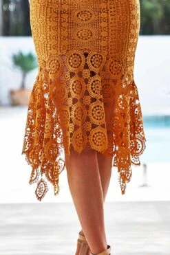 Giselle Lace Midi Dress - Mustard -Curvy Charm Store giselle dress close skirt mustard