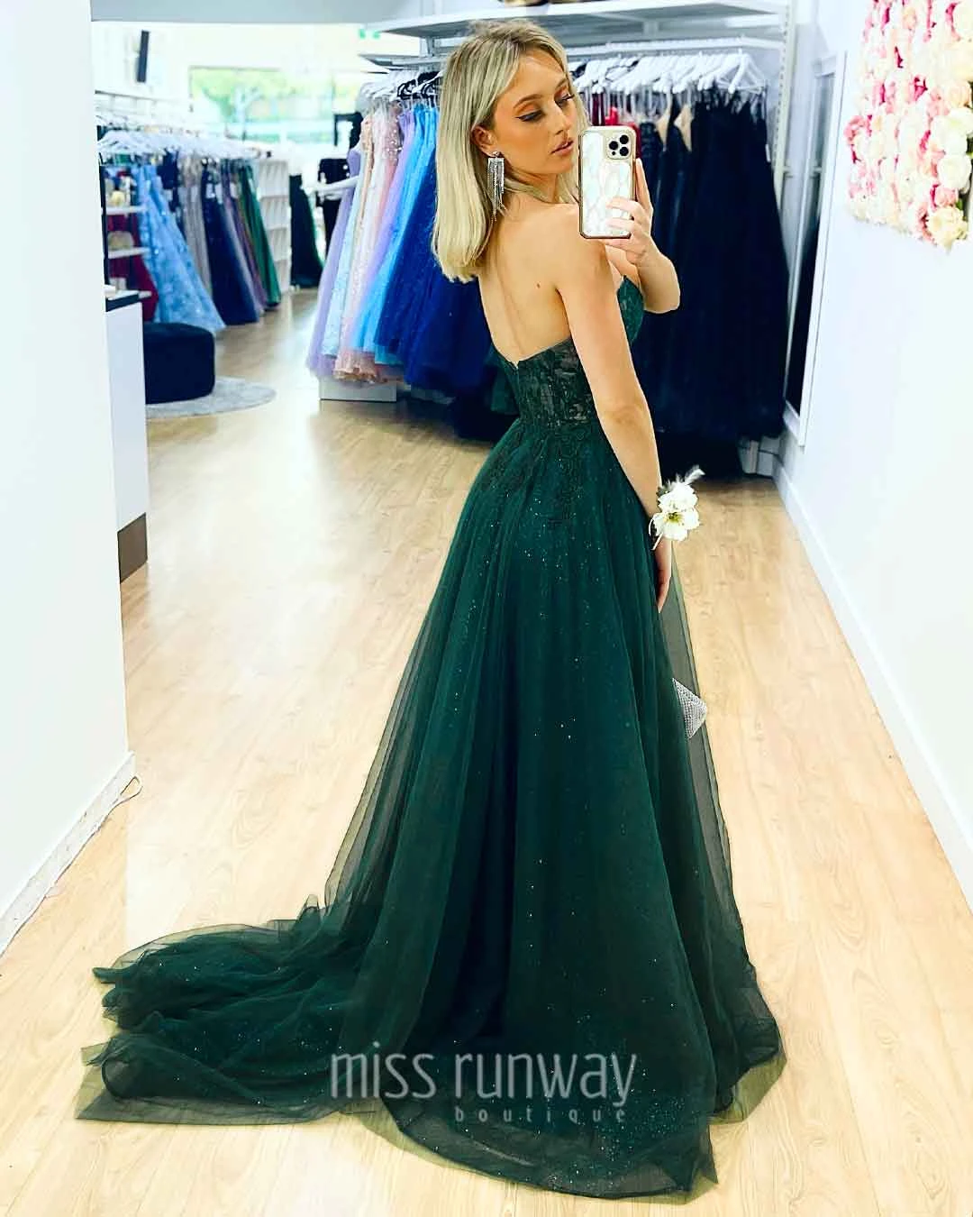 Hailey Tulle Glitter Gown - Emerald 4 Hailey Tulle Glitter Gown - Emerald - Image 2