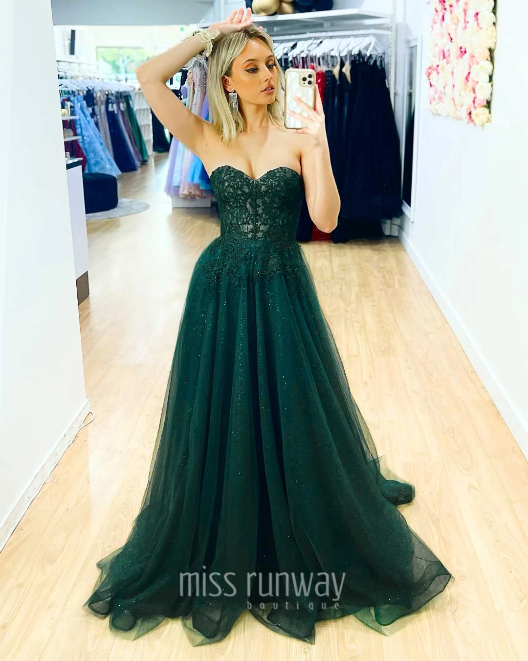 Hailey Tulle Glitter Gown - Emerald 3 Hailey Tulle Glitter Gown - Emerald