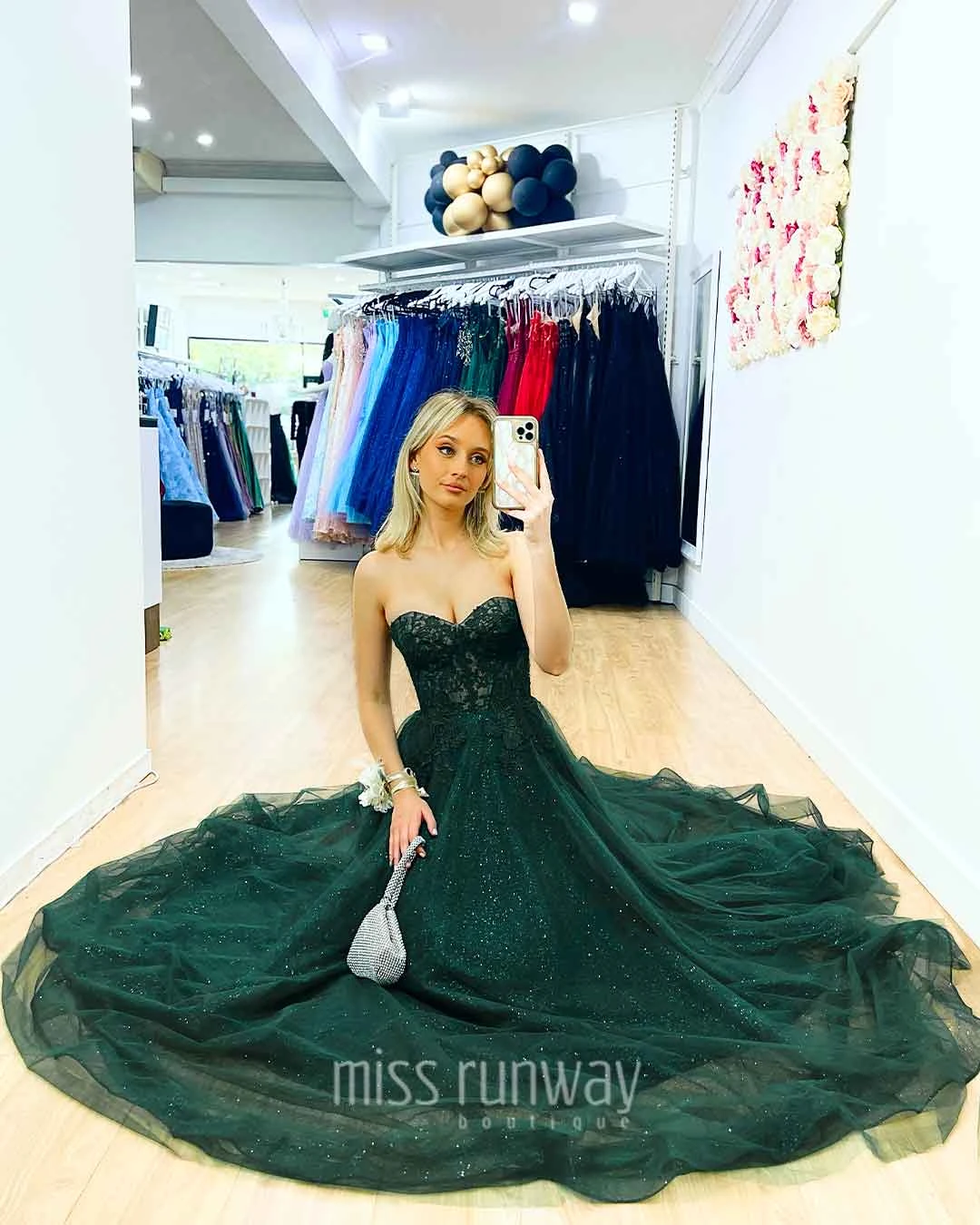 Hailey Tulle Glitter Gown - Emerald 6 Hailey Tulle Glitter Gown - Emerald - Image 4