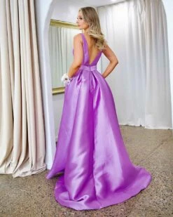 Harper Wrap Belt Gown - Lilac 12 Harper Wrap Belt Gown - Lilac -Curvy Charm Store harper gown back lilac