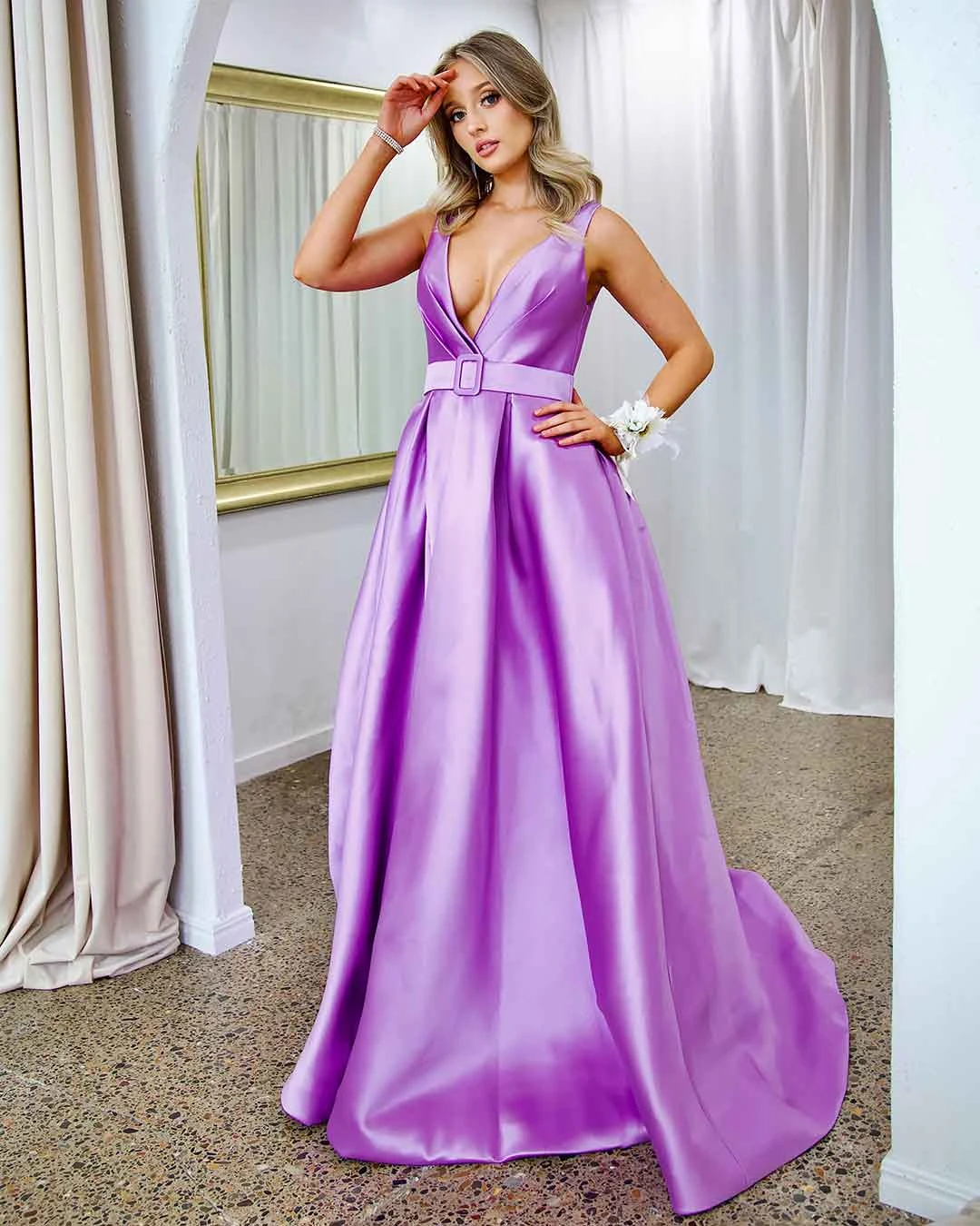 Harper Wrap Belt Gown - Lilac 6 Harper Wrap Belt Gown - Lilac - Image 4