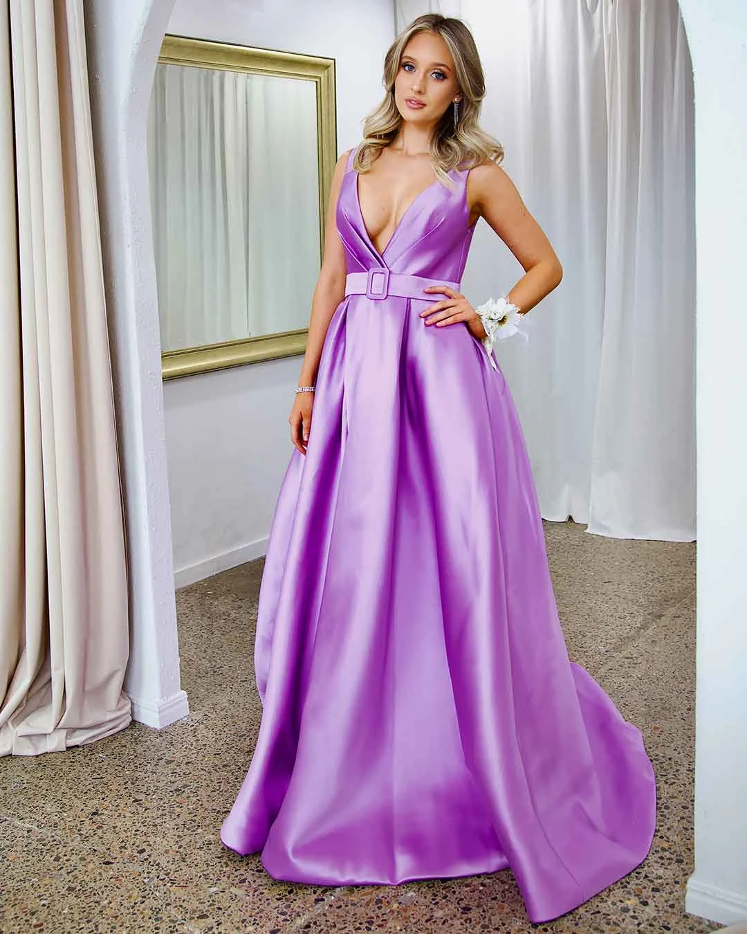Harper Wrap Belt Gown - Lilac 3 Harper Wrap Belt Gown - Lilac