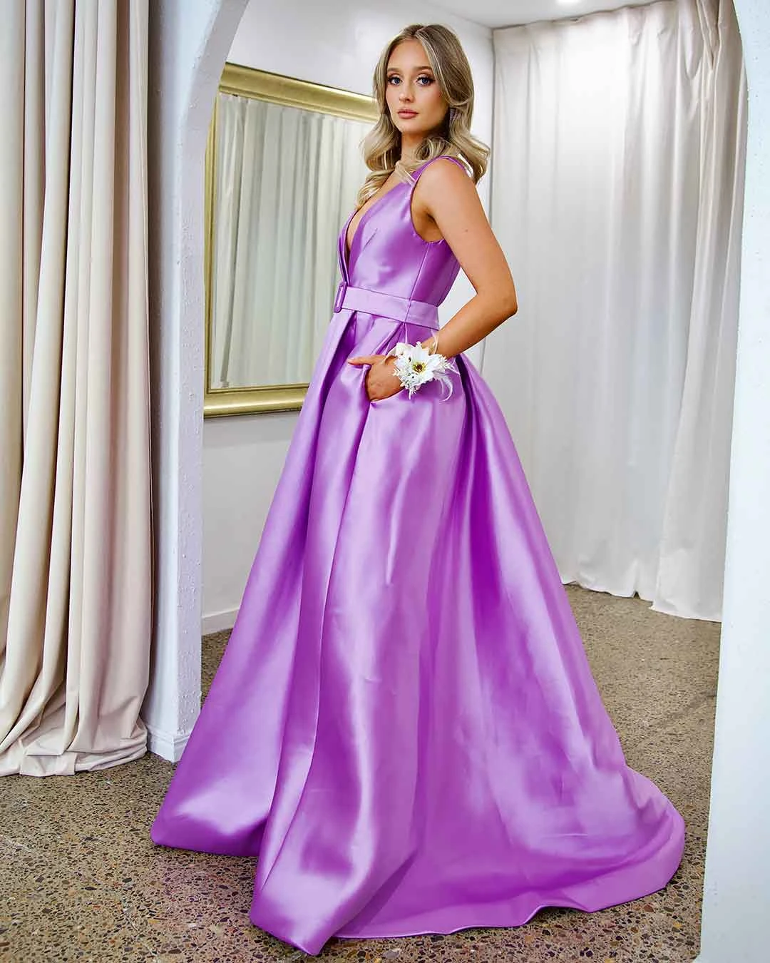 Harper Wrap Belt Gown - Lilac 4 Harper Wrap Belt Gown - Lilac - Image 2