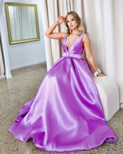 Harper Wrap Belt Gown - Lilac 16 Harper Wrap Belt Gown - Lilac -Curvy Charm Store harper gown sitting 2 lilac