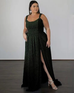Hayley Metallic Jersey Gown - Forest