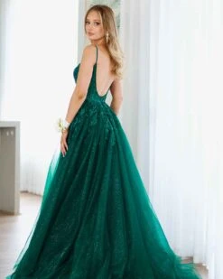 Iris Corset Lace Gown - Emerald -Curvy Charm Store iris gown back emerald
