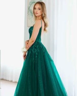 Iris Corset Lace Gown - Emerald -Curvy Charm Store iris gown side 3 emerald