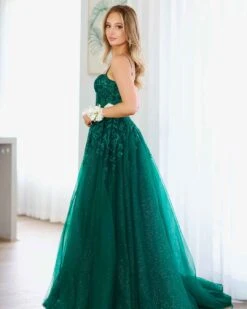 Iris Corset Lace Gown - Emerald -Curvy Charm Store iris gown side emerald