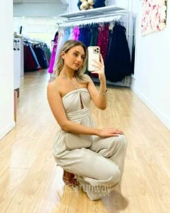 Isla Jumpsuit - Oatmeal 11 Isla Jumpsuit - Oatmeal -Curvy Charm Store isla jumpsuit squatting oatmeal