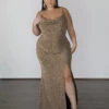 Issy Metallic Jersey Gown - Champagne 2 Issy Metallic Jersey Gown - Champagne -Curvy Charm Store issy.champagne