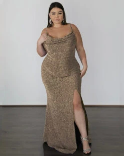 Issy Metallic Jersey Gown - Champagne