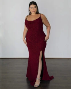 Issy Metallic Jersey Gown - Flame