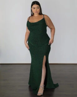 Issy Metallic Jersey Gown - Forest
