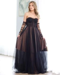 Jasmine Corset Tulle Gown - Black -Curvy Charm Store jasmine front 2 black