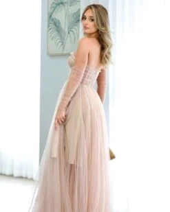 Jasmine Corset Tulle Gown - Blush -Curvy Charm Store jasmine gown back 1 blush