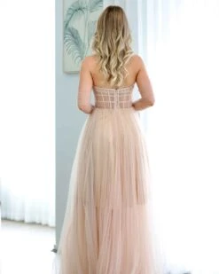 Jasmine Corset Tulle Gown - Blush -Curvy Charm Store jasmine gown back blush