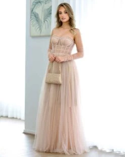 Jasmine Corset Tulle Gown - Blush -Curvy Charm Store jasmine gown front 2 blush
